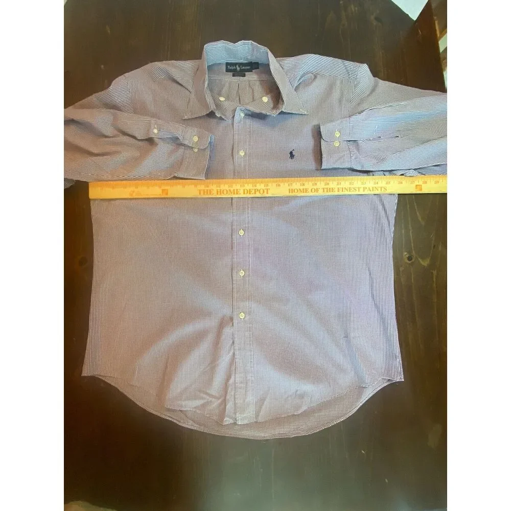 Polo‎ Ralph Lauren Shirt Mens Long Sleeve Button Front Blue Pony 16.5 Blue Plaid
